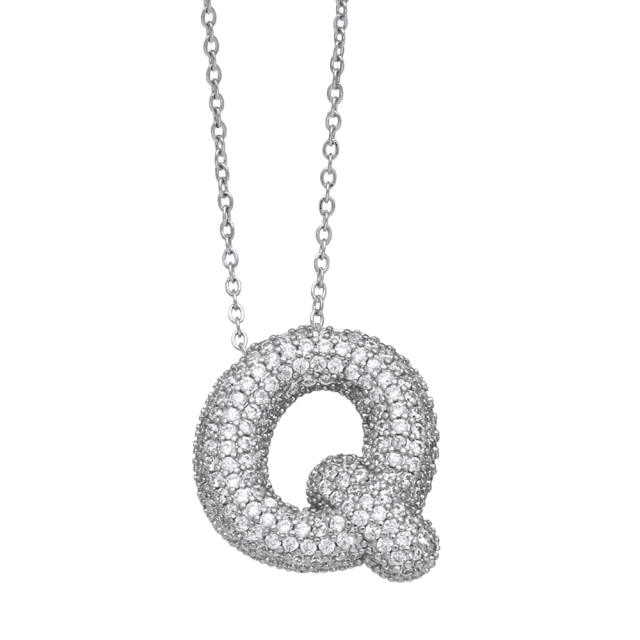 Silver color HIPHOP diamond initial letter charm gold plated copper necklace bubble necklace