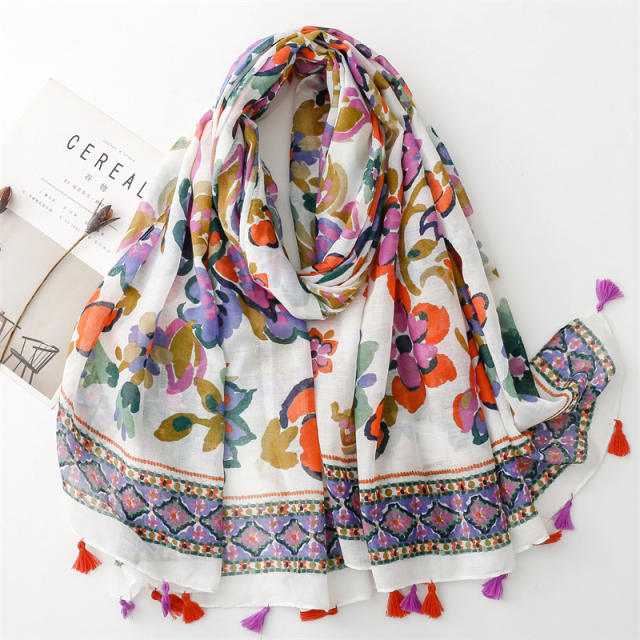 Creative colorful painting flower fashion scarf