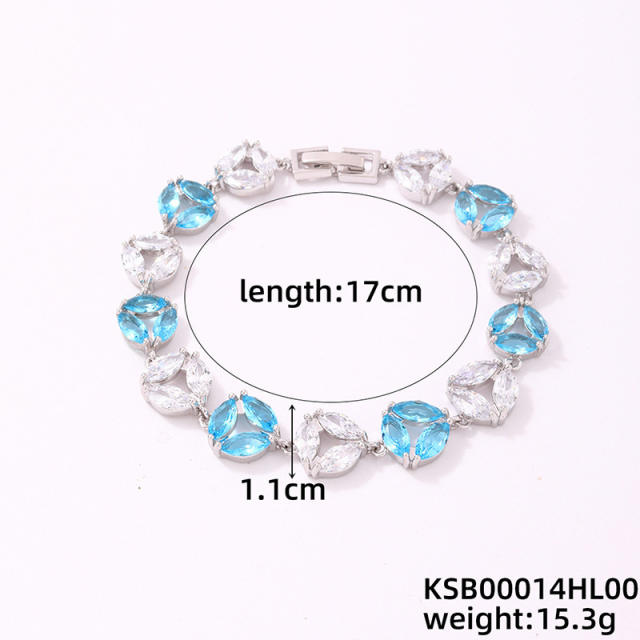 Luxury colorful cubic zircon statement copper dennis bracelet diamond bracelet