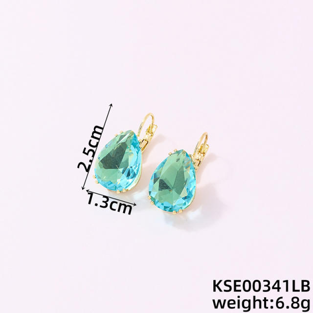 Elegant colorful glass crystal drop gold plated copper earrings