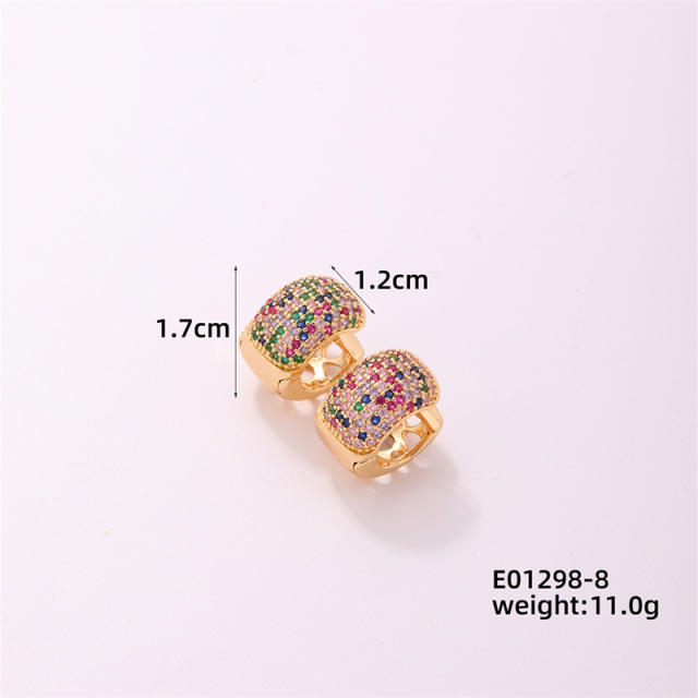 Chunky full of colorful cubic zircon gold plated copper huggie earrings