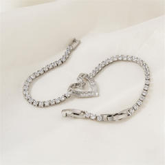 Delicate diamond heart gold plated copper tennis bracelet