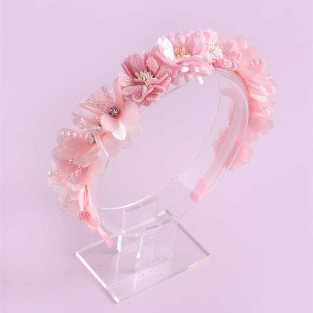 Creative easy match pink color series flower headband for kids