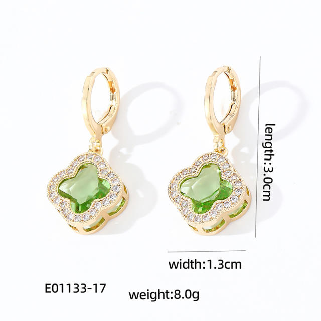 Delicate colorful clover diamodn gold plated copper earrings