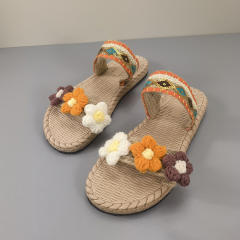 Boho knitted flower flatform beach slippers flat slippers