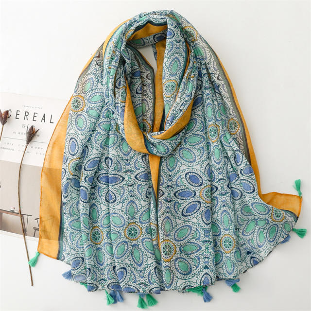 Hot sale fresh green color mix yellow color fashion scarf