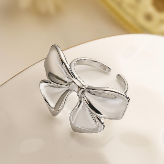 Delicate diamond bow real gold plated copper adjustable finger rings collection
