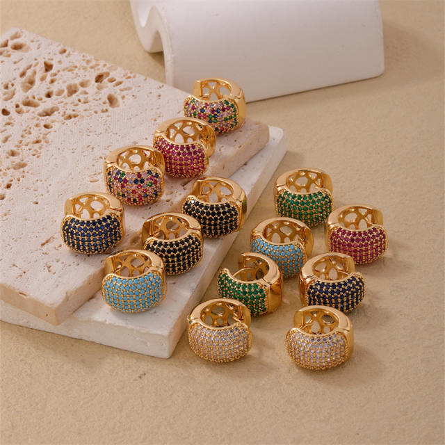 Chunky full of colorful cubic zircon gold plated copper huggie earrings