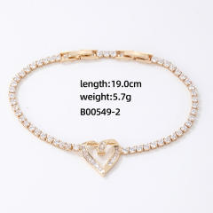 Delicate diamond heart gold plated copper tennis bracelet