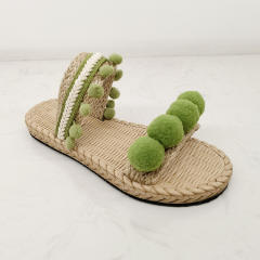 Summer boho trend cute pom pom flat slippers