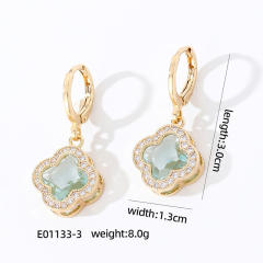 Delicate colorful clover diamodn gold plated copper earrings