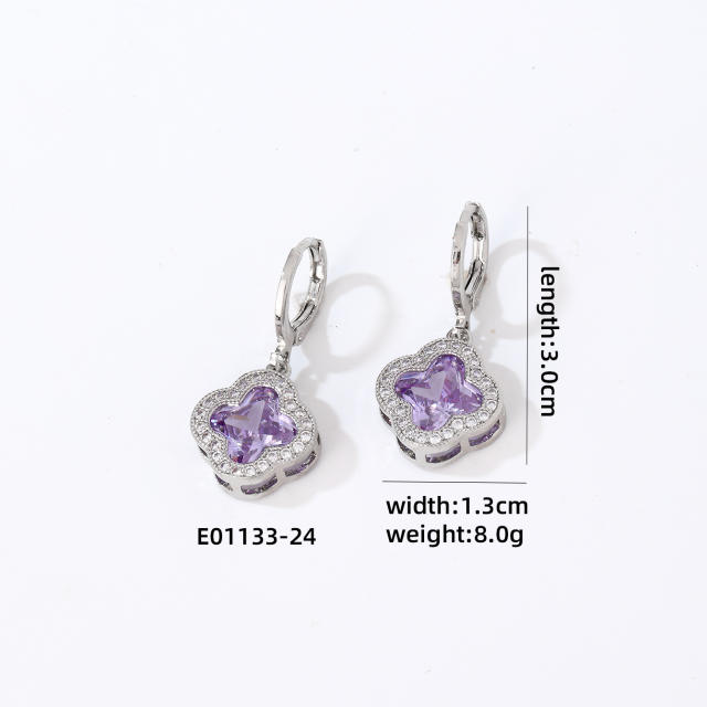Delicate colorful clover diamodn gold plated copper earrings