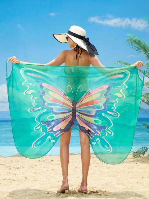 Summer new design butterfly pattern beach swimsuit cover beach dress