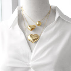 Chunky heart ball bead pendant gold plated copper necklace