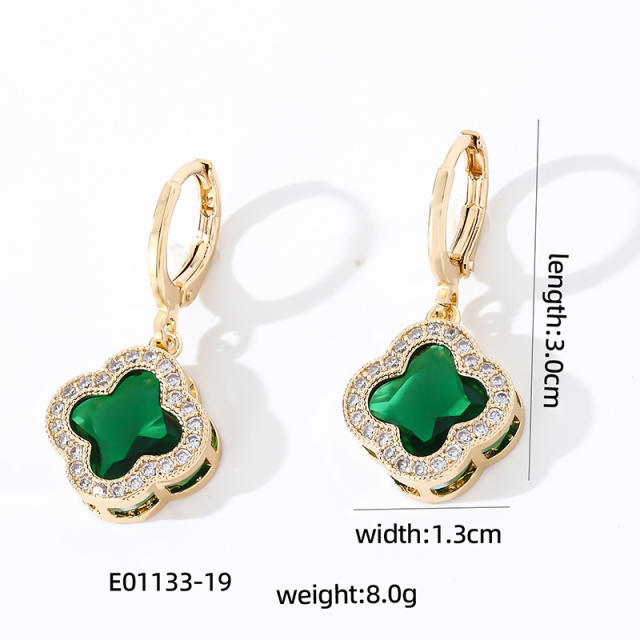 Delicate colorful clover diamodn gold plated copper earrings
