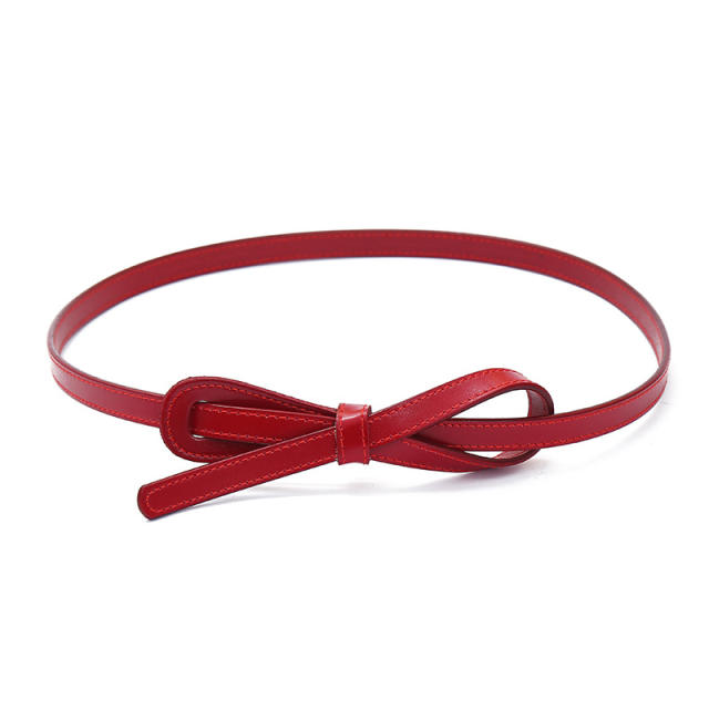 Vintage knotted bow women pu leather belt