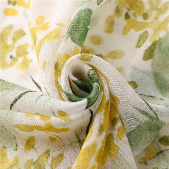 Holiday bright yellow color leaf pattern fashion scarf