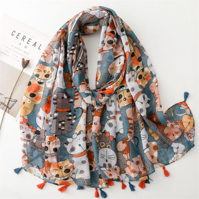 Funny kitty pattern spring summer fashion scarf