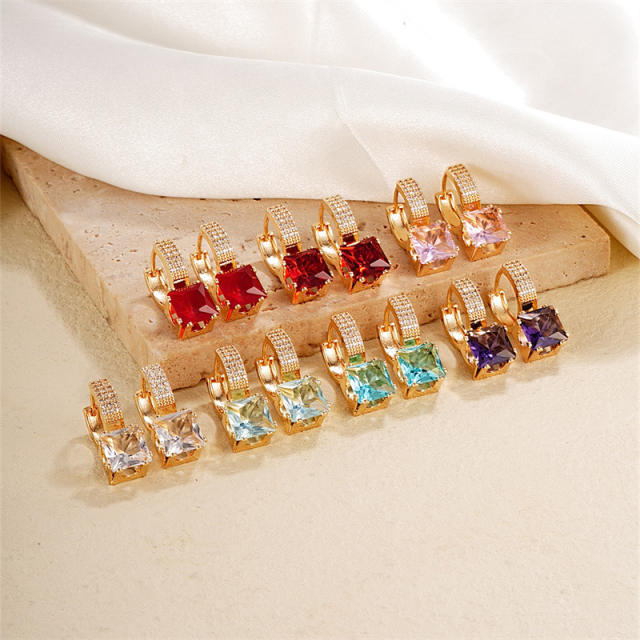 Delicate colorful cubic zircon gold plated copper huggie earrings