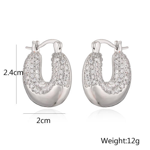 Chunky gold plated copper U shape diamond earrings