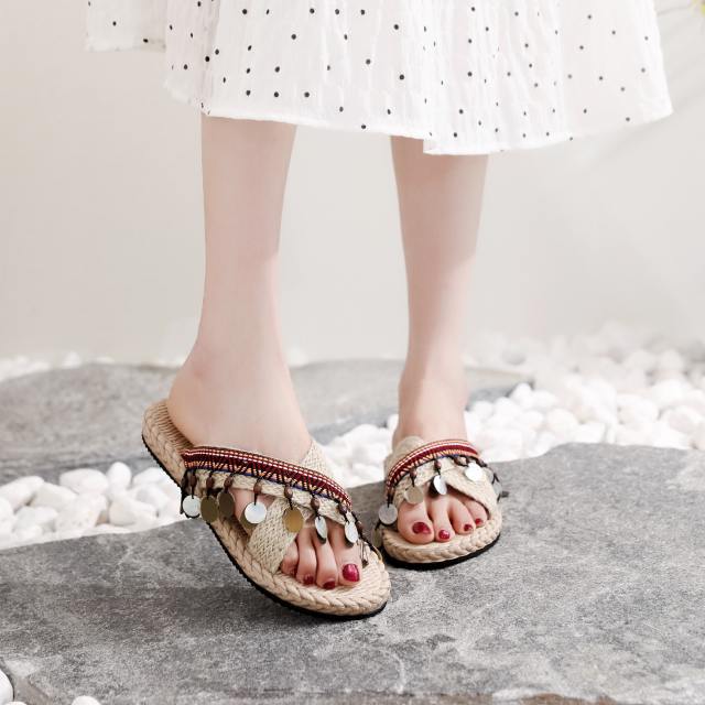 Boho national trend tassel flat slippers platform slippers