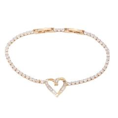 Delicate diamond heart gold plated copper tennis bracelet