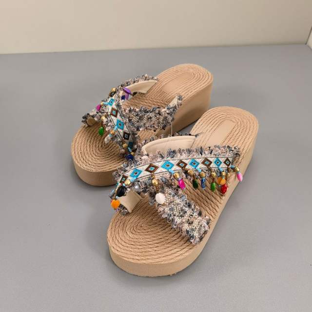 Boho national trend tassel flat slippers platform slippers