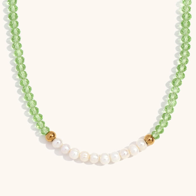18KG crystal waterpearl beaded green color necklace collection