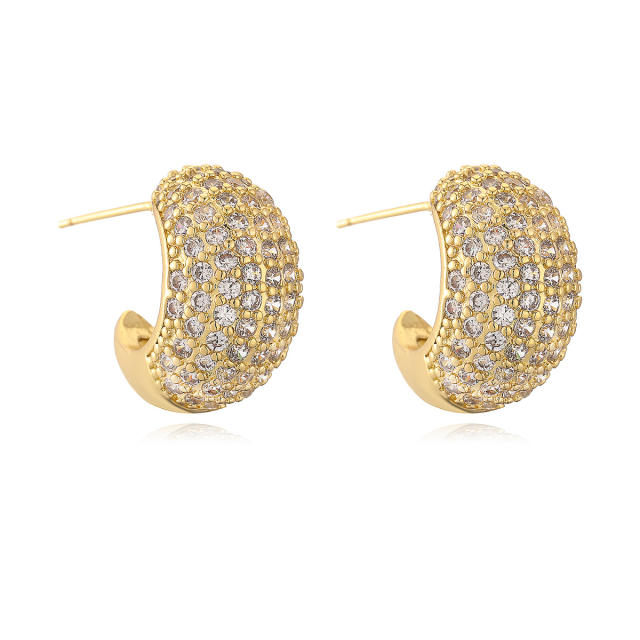 Luxury full cubic zircon chunky gold plated copper studs earrings