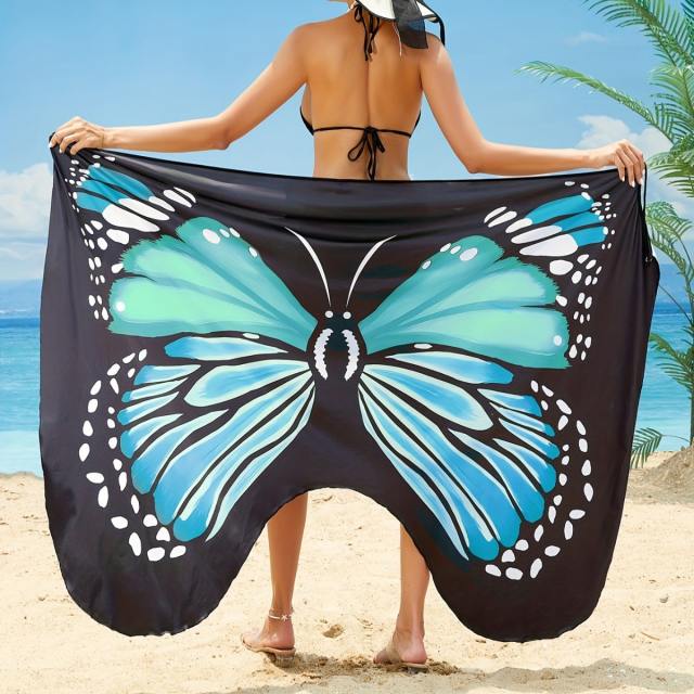 Summer new design butterfly pattern beach swimsuit cover beach dress