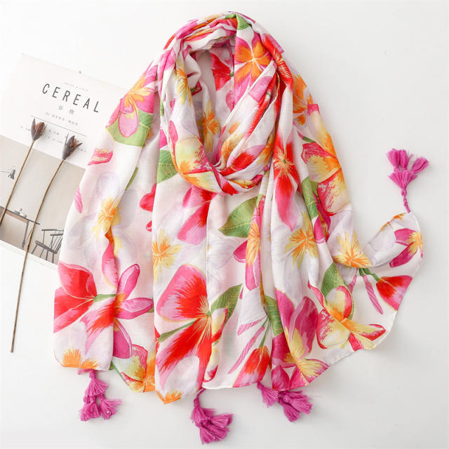 Spring summer gold color floral fashion scarf
