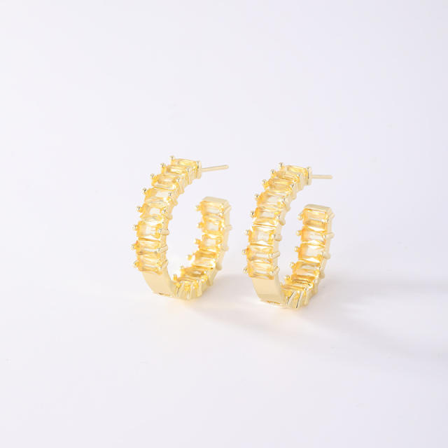 Luxury full of cubic zircon gold plated copper hoop earrings