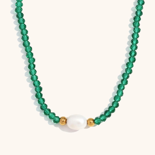 Summer fresh color crystal water pearl bead necklace collection