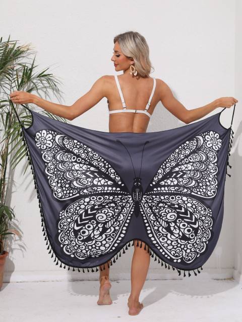 Hot sale butterfly pattern beach cover up swimsuit cover up dress