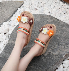 Boho knitted flower flatform beach slippers flat slippers