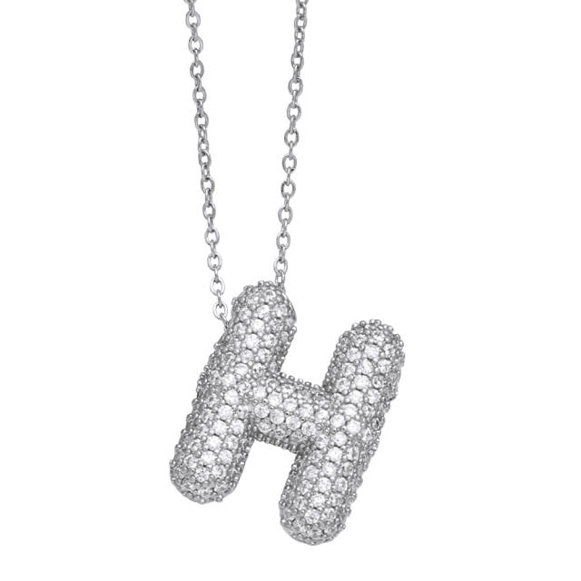 Silver color HIPHOP diamond initial letter charm gold plated copper necklace bubble necklace