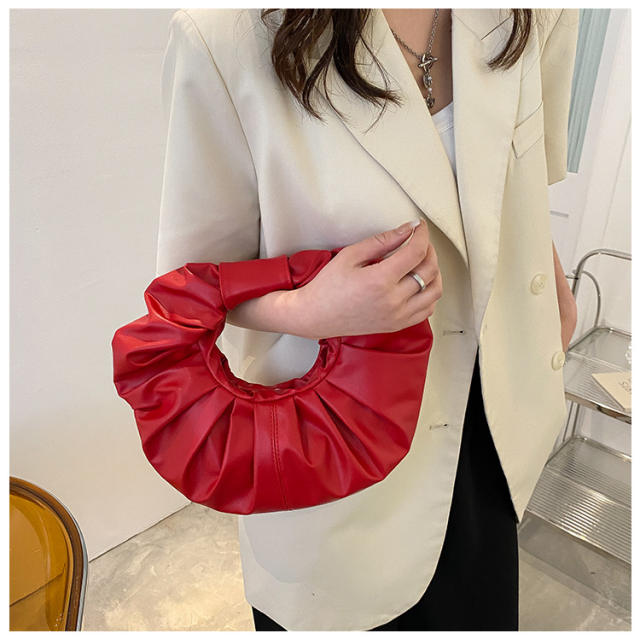 Spring summer bright color folded pattern PU leather women handbag
