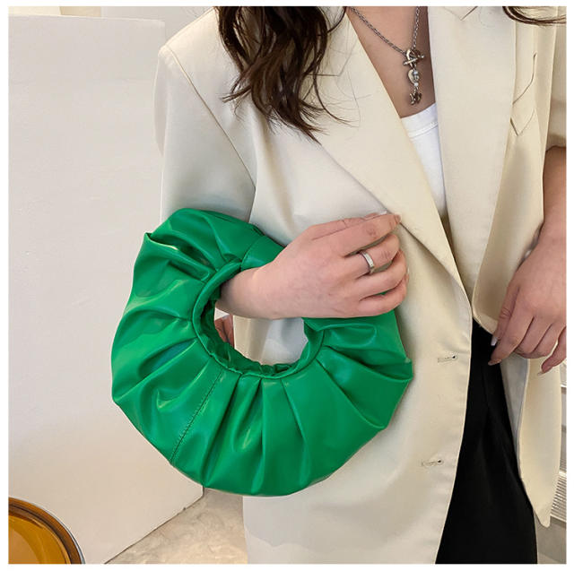 Spring summer bright color folded pattern PU leather women handbag