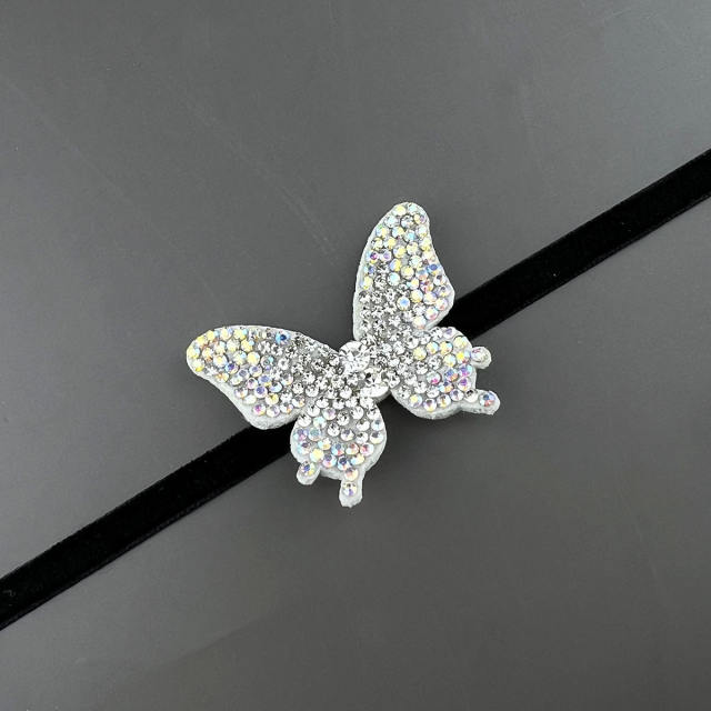 Elegant diamond butterfly strappy choker necklace