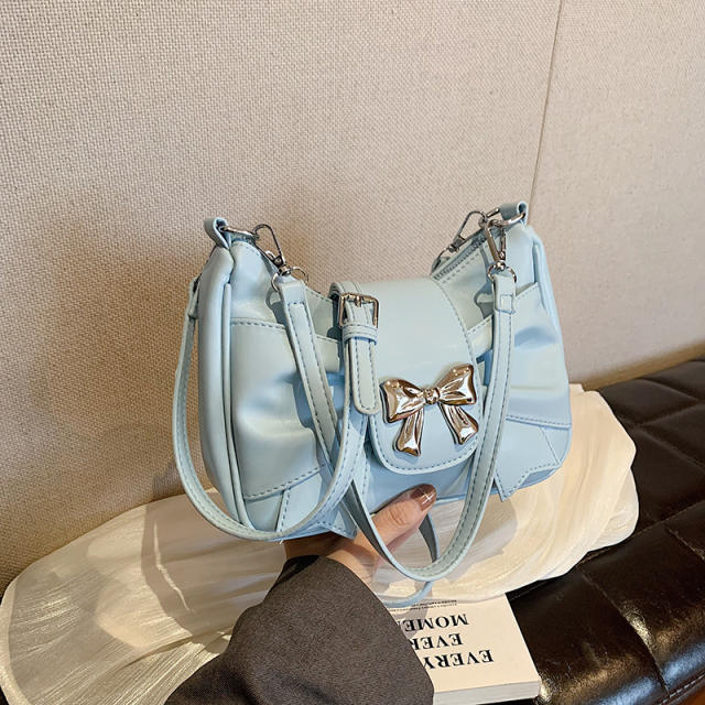 Sweet fold bow symbol PU leather women shoudler bag