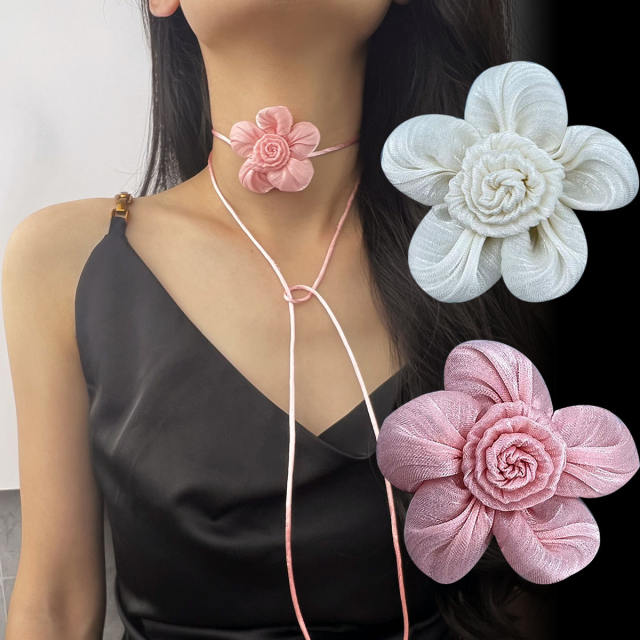 Creative elegant fabric flower choker necklace for women