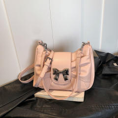 Sweet fold bow symbol PU leather women shoudler bag