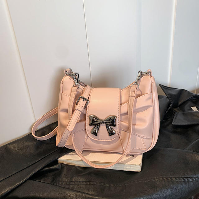 Sweet fold bow symbol PU leather women shoudler bag
