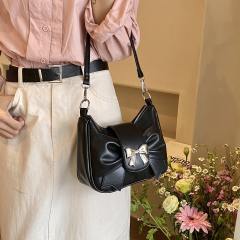 Sweet fold bow symbol PU leather women shoudler bag