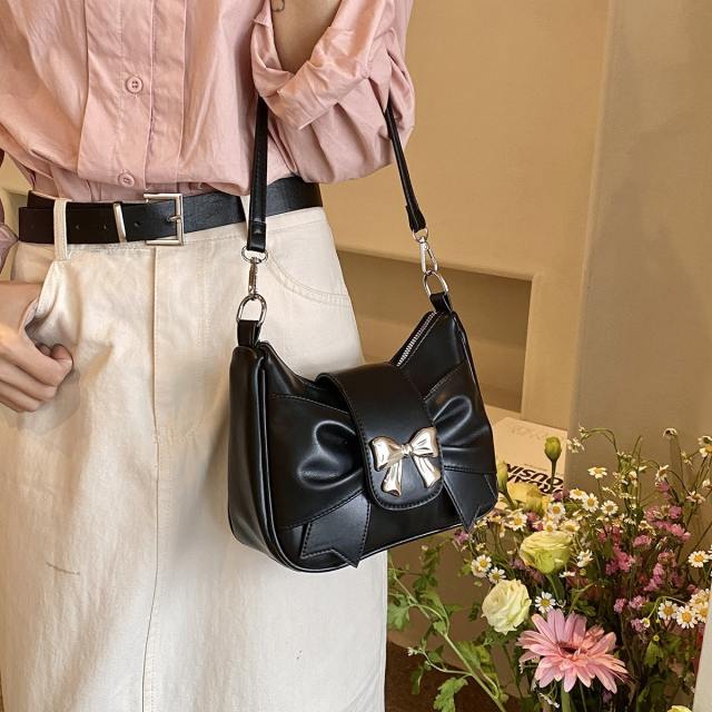 Sweet fold bow symbol PU leather women shoudler bag