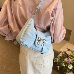 Sweet fold bow symbol PU leather women shoudler bag