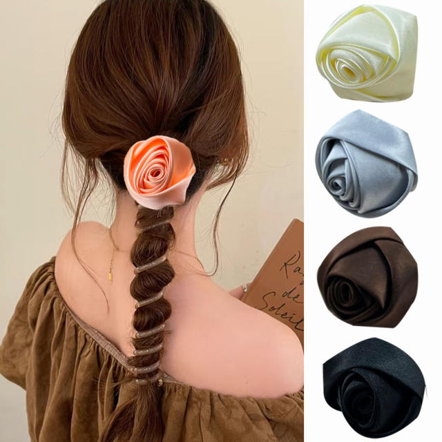 Satin rose flower unique sweet hair ties for women
