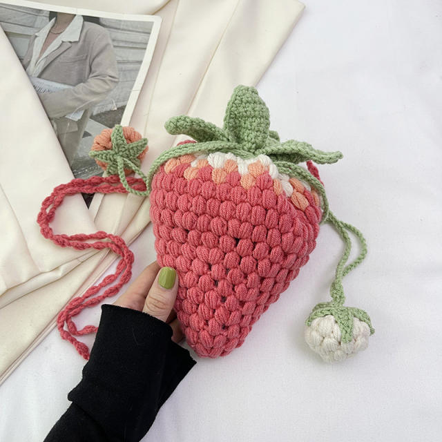 Cute corchet strawberry shape crossbody bag small bag