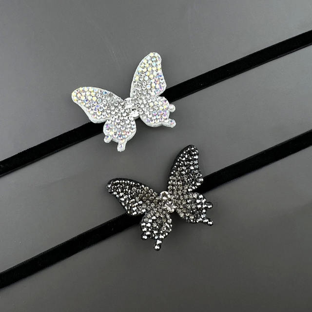 Elegant diamond butterfly strappy choker necklace