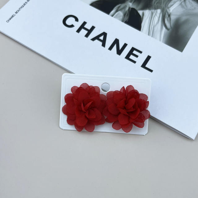 Colorful summer chiffon flower studs earrings holiday earrings